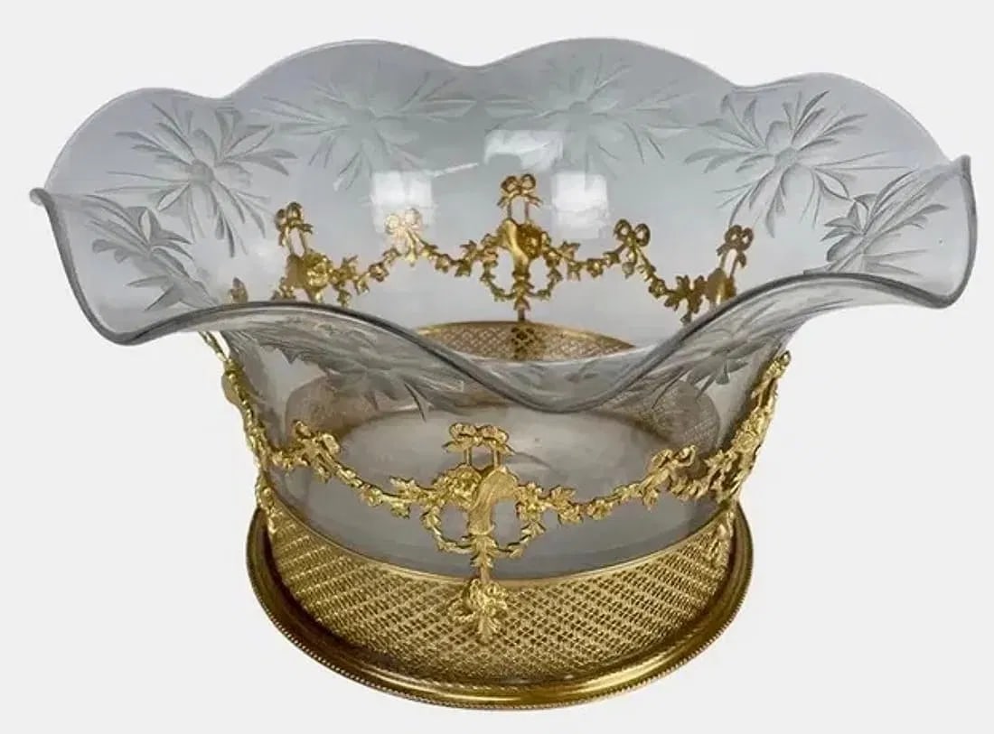 A LARGE ORMOLU MOUNTED BACCARAT GLASS CENTERPIECE: Circa 1900. Measures 14 inches d. In good antique condition. Estimate $2.000-2.500