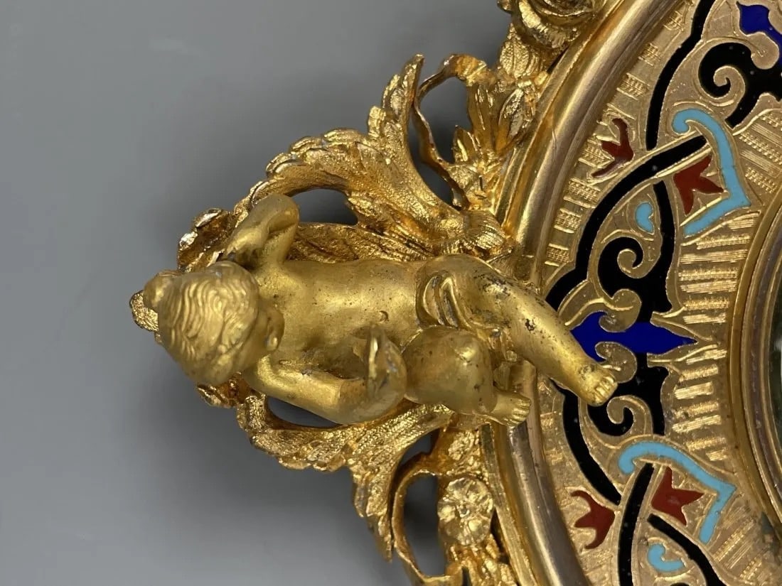 19TH C. FRENCH CHAMPLEVE ENAMEL BRONZE MIRROR - 2
