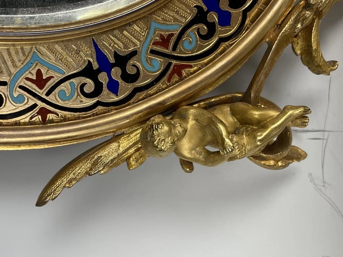 19TH C. FRENCH CHAMPLEVE ENAMEL BRONZE MIRROR - 3