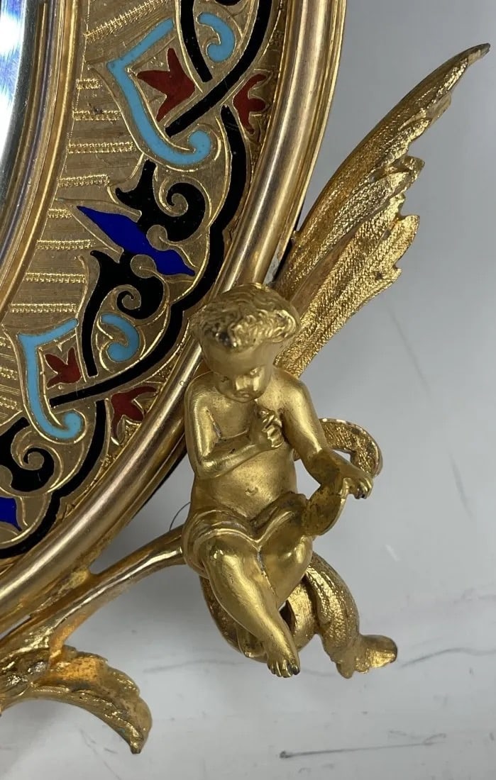 19TH C. FRENCH CHAMPLEVE ENAMEL BRONZE MIRROR - 4