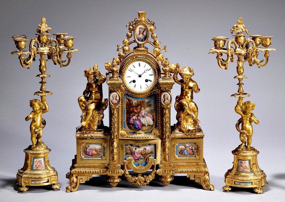 19TH CENTURY DORE BRONZE AND SEVRES CLOCK SET (1 of 1)