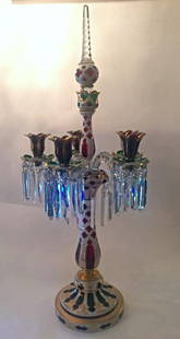 19TH CENTURY BOHEMIAN GLASS CANDELABRA: 38" High. Estimate $1.000-1.500