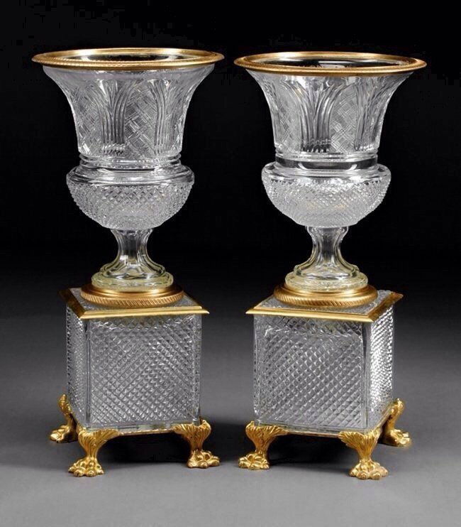 PAIR OF ORMOLU MOUNTED BACCARAT STYLE CRYSTAL VASES (1 of 1)