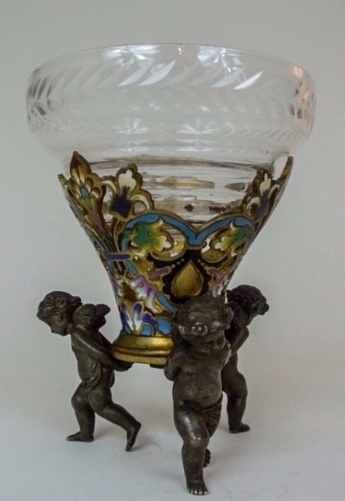 19TH CENTURY CHAMPLEVE ENAMEL AND GLASS VASE (1 of 1)