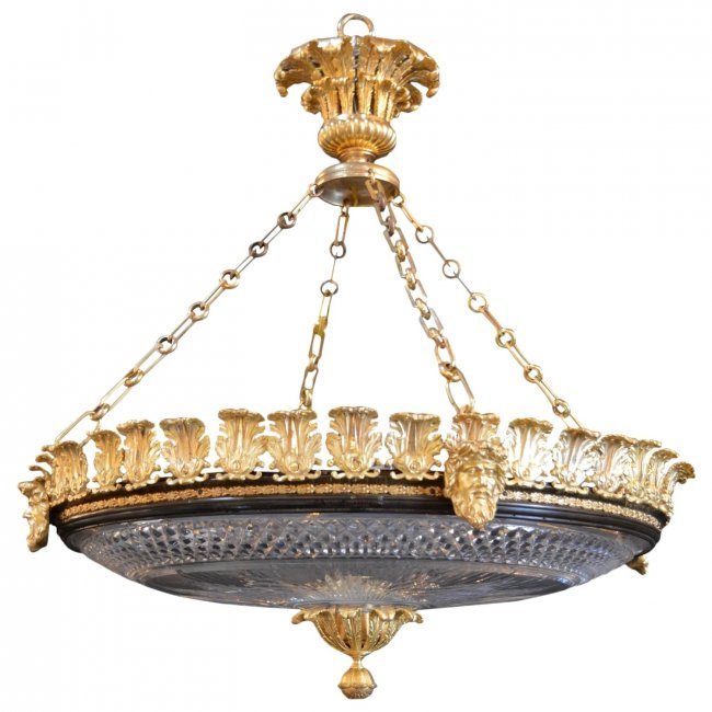 AN EMPIRE STYLE ORMOLU AND BACCARAT CRYSTAL CHANDELIER (1 of 1)