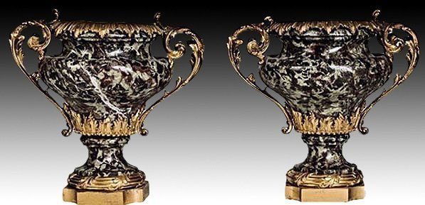 A PAIR OF LOUIS XV STYLE ORMOLU MOUNTED MARBLE VASES (1 of 1)