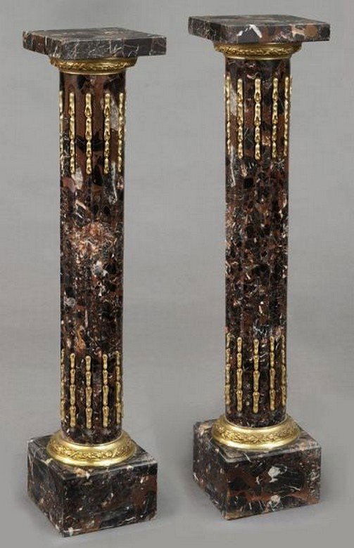 A PAIR OF 19TH CENTURY ORMOLU MOUNTED MARBLE PEDESTALS (1 of 2)