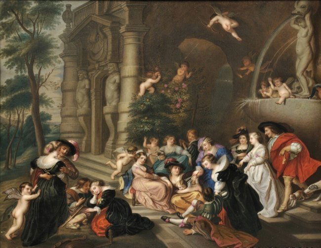 A BERLIN KPM PLAQUE DEPICTING " THE GARDEN OF LOVE" (1 of 1)