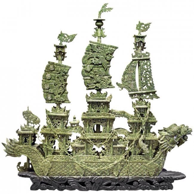 A LARGE CHINESE JADITE DRAGON BOAT (1 of 1)