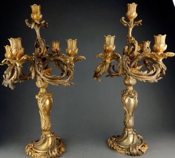A VERY FINE PAIR OF ORMOLU CANDELABRA: 22.5" High. Estimate $1.500-2.000