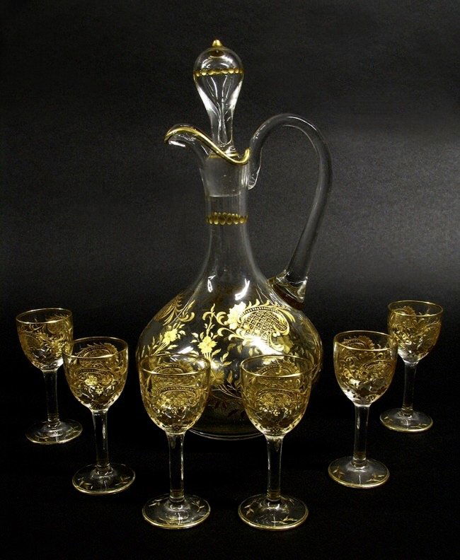 19TH CENTURY GILT MOSER LIQUOR SET (1 of 2)