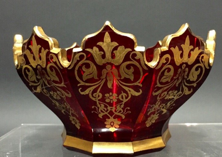 19TH CENTURY GILT BOHEMIAN RUBY GLASS BOWL (1 of 2)