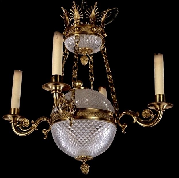 EMPIRE STYLE ORMOLU AND BACCARAT GLASS CHANDELIER (1 of 3)