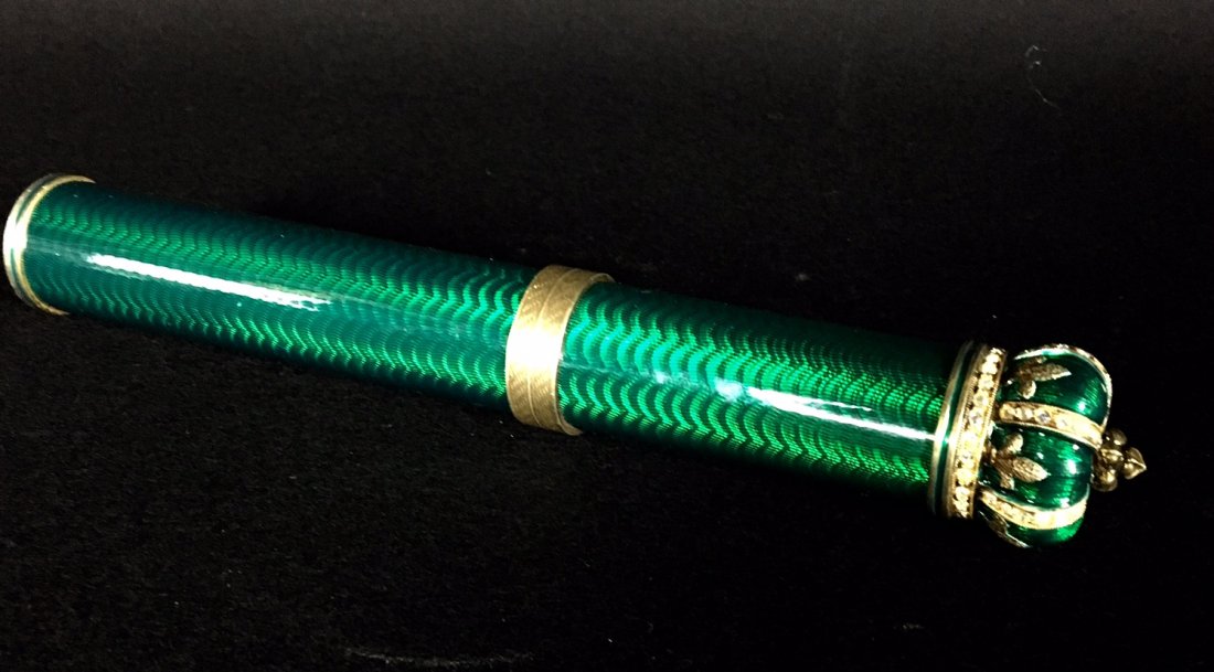 JEWELED AUSTRIAN GOLD OVERY SILVER ENAMEL CIGAR HOLDER (1 of 3)