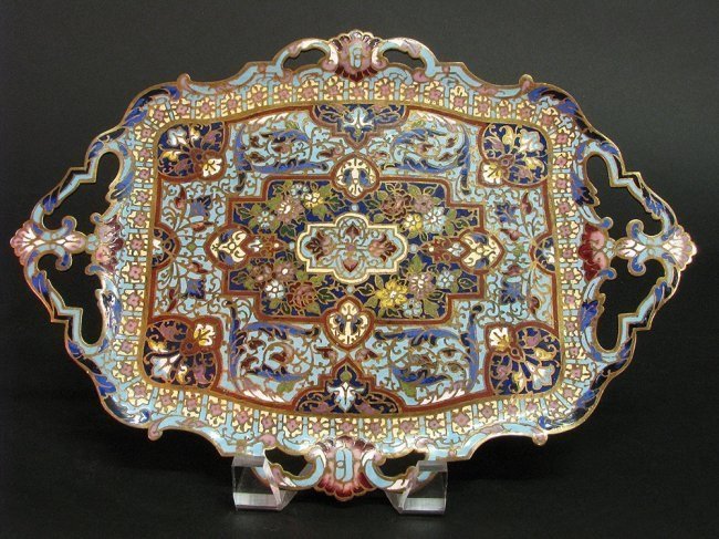 19TH CENTURY FRENCH CHAMPLEVE ENAMEL TRAY (1 of 3)