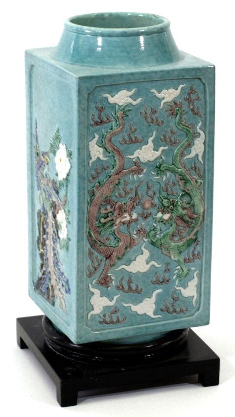 ANTIQUE CHINESE PORCELAIN SQUARE VASE (1 of 2)