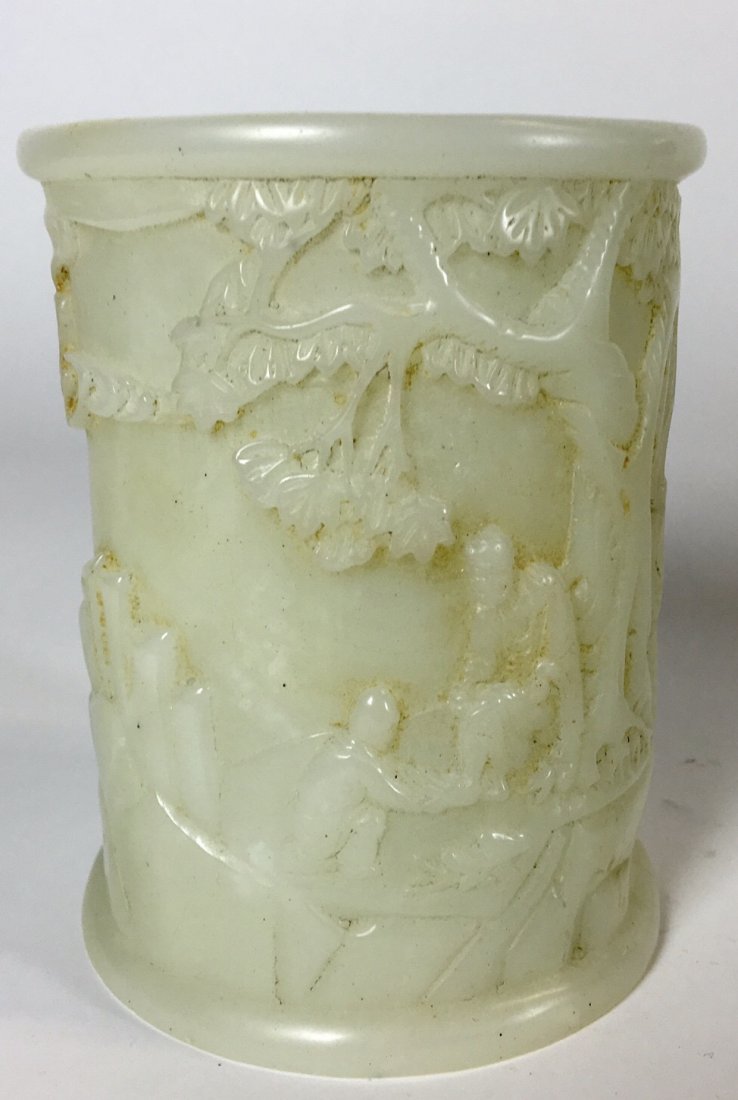 ANTIQUE CHINESE WHITE JADE BRUSH POT (1 of 7)