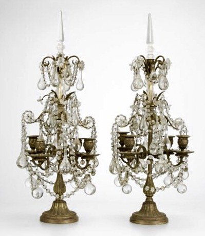 A PAIR OF DORE BRONZE AND BACCARAT GLASS GIRONDOLES (1 of 2)