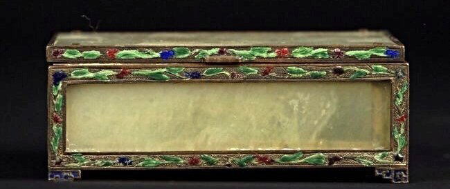 CHINESE SILVER ENAMEL AND JADE BOX (1 of 2)