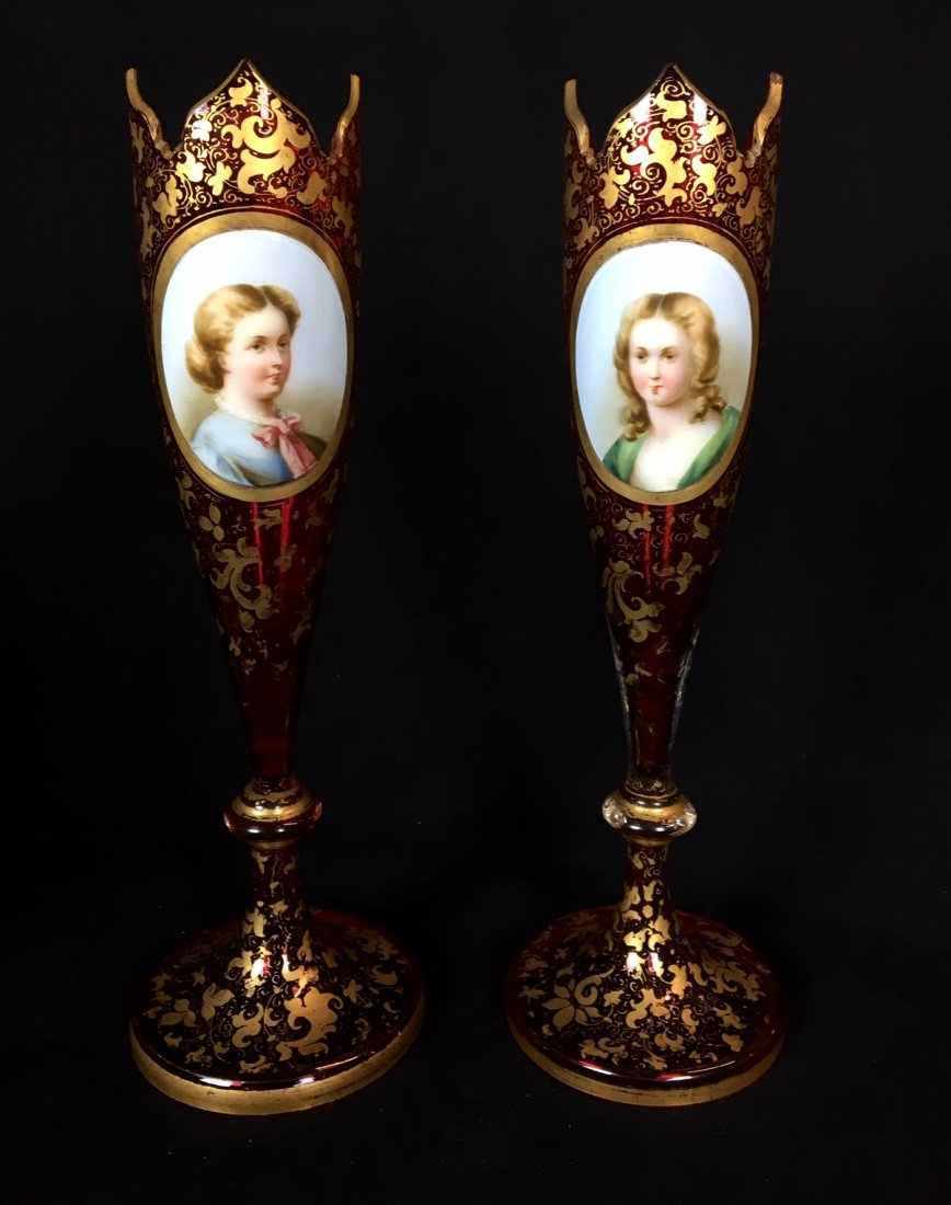 A PAIR OF 19TH CENTURY BOHEMIAN GLASS VASES (1 of 2)
