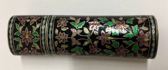 CHINESE SILVER AND ENAMEL BOX: Measures 4.5". Very good condition. Estimate $150-200