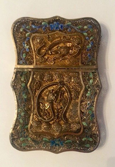 ANTIQUE CHINESE SILVER AND ENAMEL CARD CASE (1 of 2)