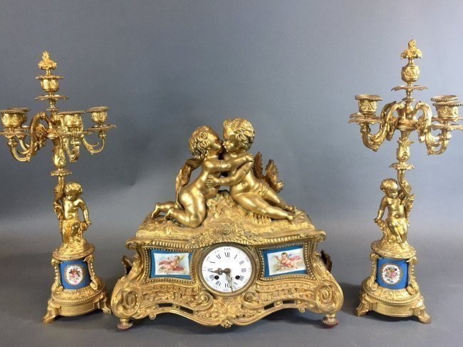 A VERY FINE 19TH CENTURY SEVRES AND ORMOLU CLOCK SET (1 of 2)