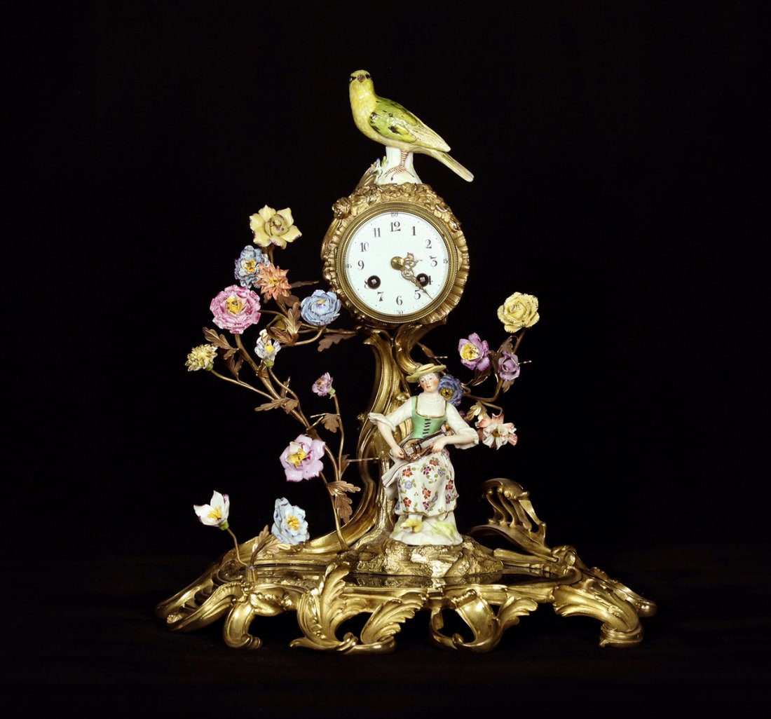 19TH C. DORE BRONZE AND MEISSEN STYLE PORCELAIN CLOCK (1 of 4)