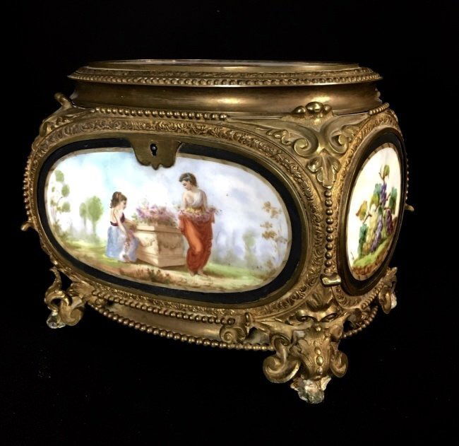 19TH C. FRENCH DORE BRONZE AND PORCELAIN BOX (1 of 3)