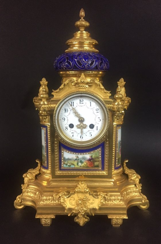 19TH CENTURY ORMOLU MOUNTED JEWELLED SEVRES CLOCK (1 of 4)