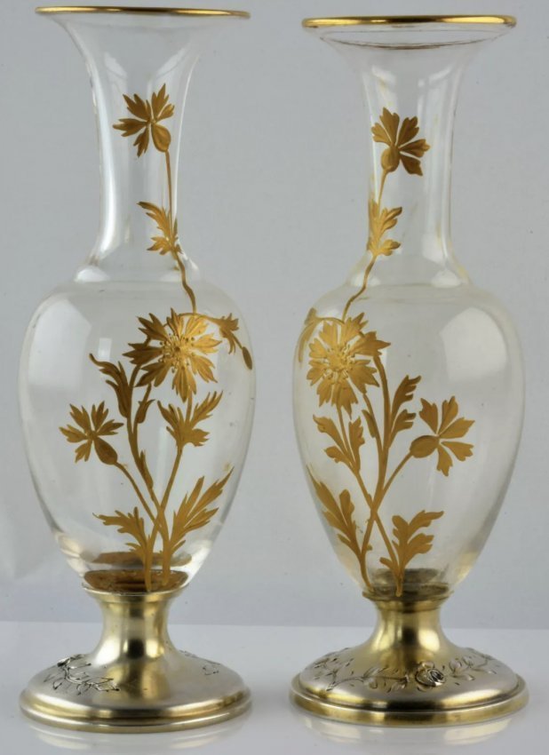 A PAIR OF FRENCH STERLING SILVER MOUNTED BACCARAT VASES (1 of 4)