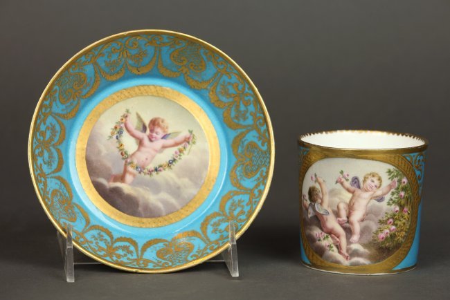 A MAGNIFICENT 18TH C. SEVRES CLEST BLUE CUP AND SAUCER (1 of 4)