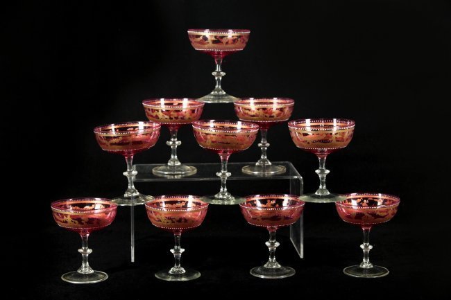 SET OF 11 GILT VENITIAN CHAMPAGNE GLASSES (1 of 2)