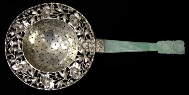 CHINESE SILVER AND JADE TEA STRAINER (1 of 3)