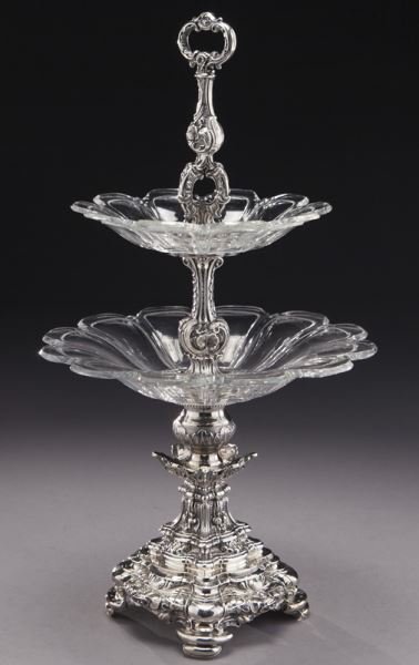 ANTIQUE FRENCH STERLING SILVER AND BACCARAT GLASS: Measures 16" High. Estimate $1.500-2.000