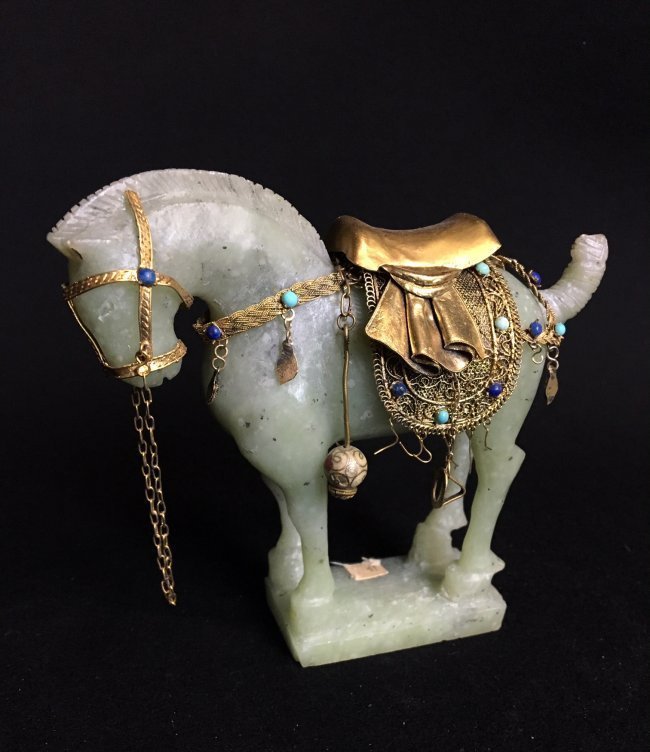CHINESE JADE AND GILT SILVER HORSE (1 of 2)