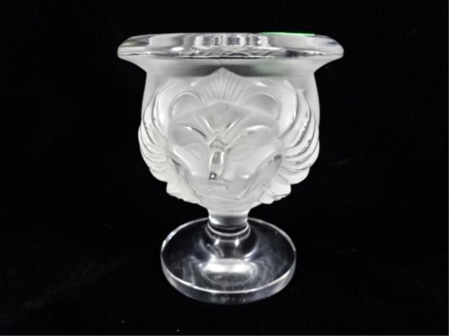 LALIQUE CRYSTAL LION VASE, ETCHED LALIQUE MARK (1 of 2)