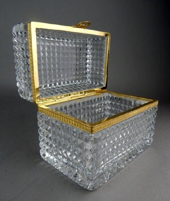 AN ORMOLU MOUNTED BACCARAT CRYSTAL BOX: Measures 5.5"x 6.5"x 4.5". In excellent condition. Estimate $800-1.000