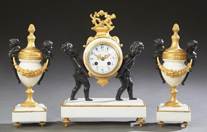 19TH CENTURY FIGURAL BRONZE AND MARBLE CLOCK SET (1 of 1)