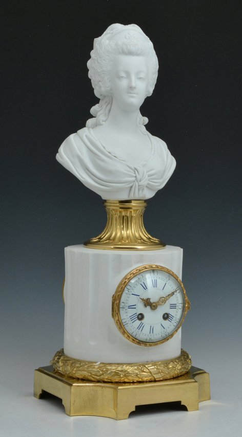A 19TH C. FRENCH GILT BRONZE AND BISQUE PORCELAIN CLOCK (1 of 2)