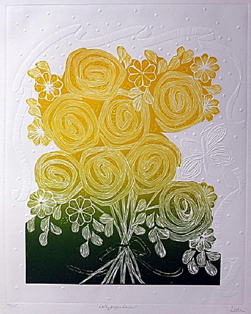 Etching "Lollypops and Roses" after Hari Hockey: Embossed Etching, Numbered, Bearing an Interpretive Hand Pencil signature of the Artist, Approx. 29 1/2" " x 22" In.