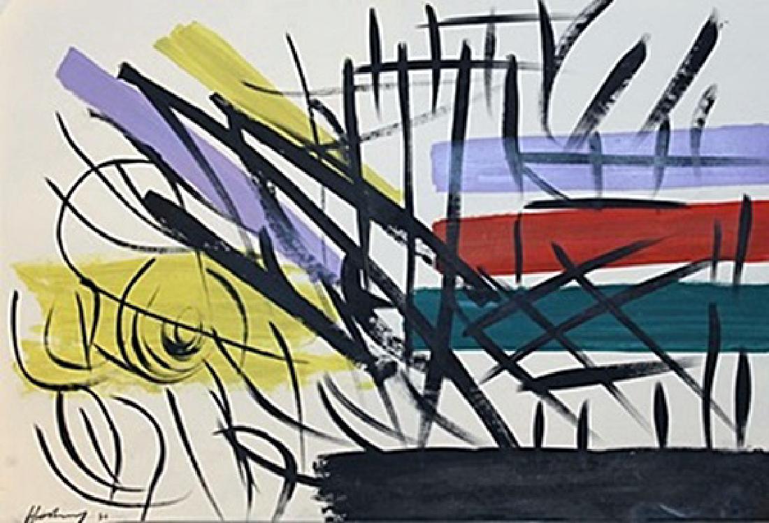 Hans Hartung - Oil On Paper: Oil on paper attributed to Hans Hartung was a German-French painter, known for his gestural abstract style. He was also a decorated World War II veteran of the French Foreign Legion.