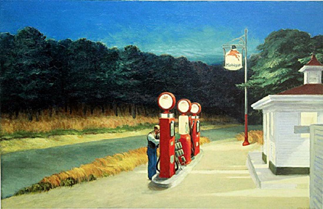 Print "Gas 1940" after Edward Hopper: authentic fine art print, Approx. 11" " x 14" In.