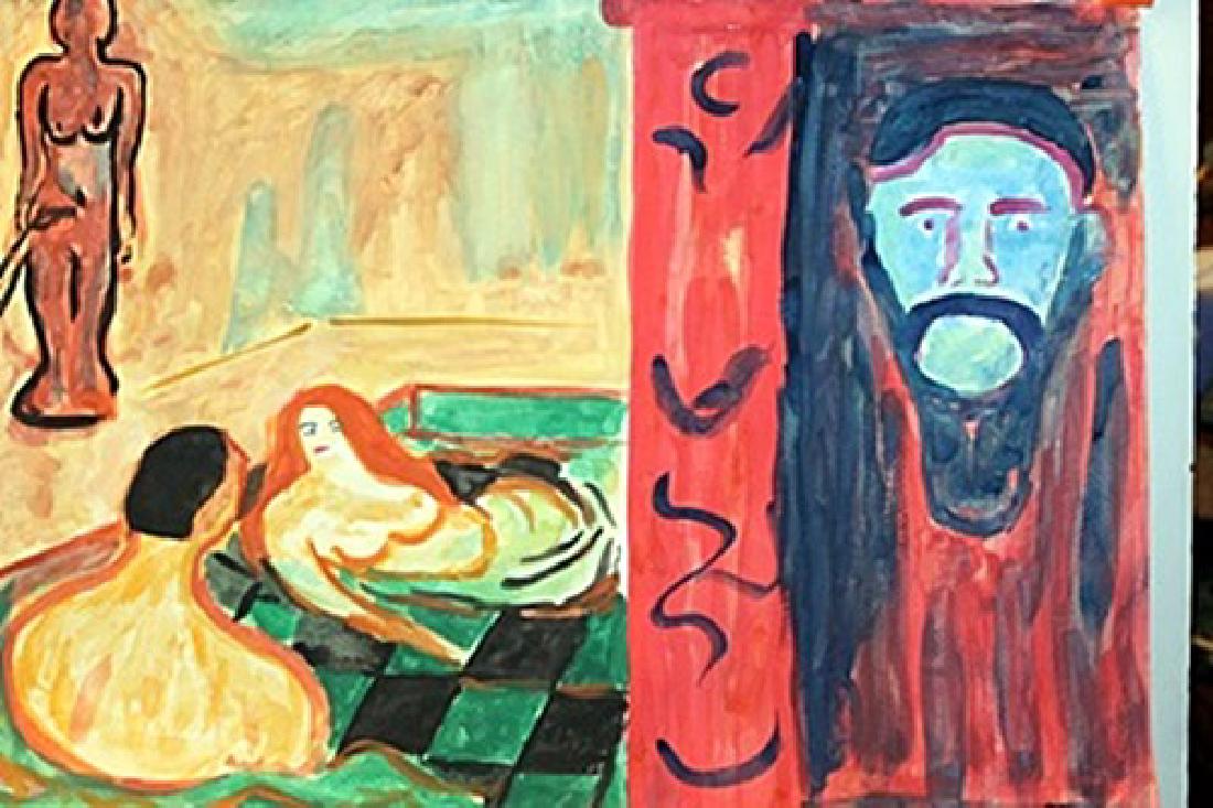 Watercolor On Paper - Edvard Munch: Watercolor on Paper attributed to Edvard Munch, approx. 20x14 in. Edvard Munch was a Norwegian painter and printmaker whose intensely evocative treatment of psychological themes built upon some of the