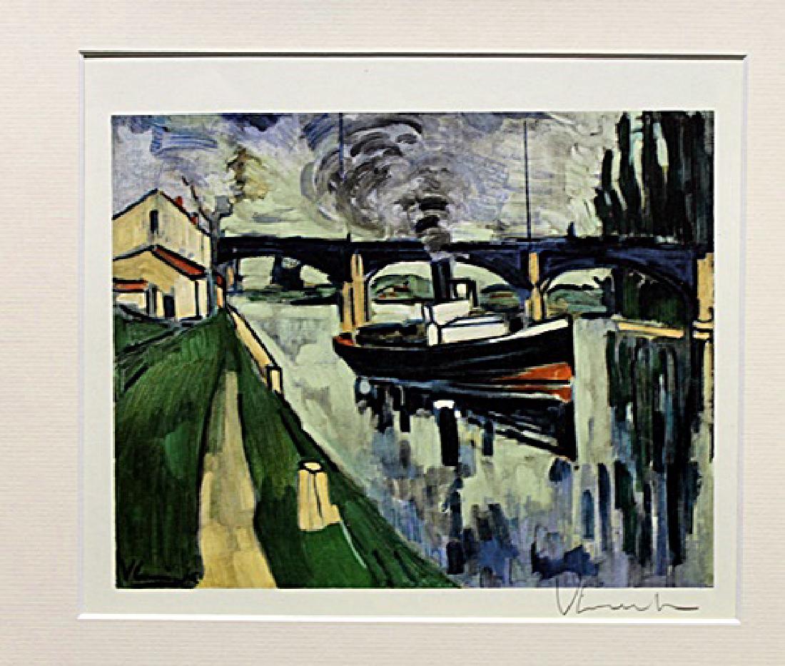 The Seine At Poissy - Maurice De Vlaminck - Lithograph: Lithograph by Maurice De Vlaminck. Maurice de Vlaminck was a French painter. Along with André Derain and Henri Matisse he is considered one of the principal figures in the Fauve movement, a group of