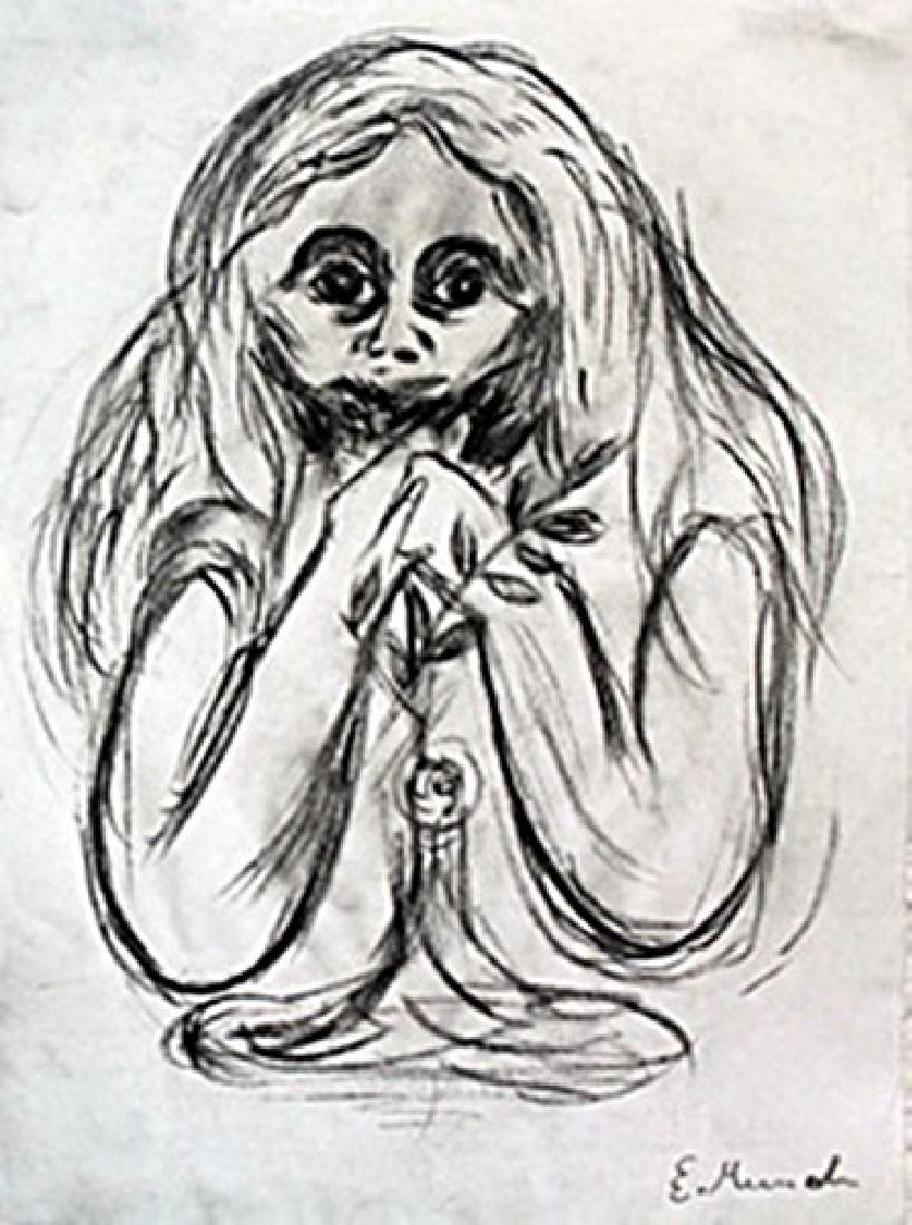 Madona - Drawing on Paper - Edvard Munch: Drawing on Paper, bearing the signature ,in the manner of Munch. Approximate size: 12 x 8 1/2 Inches.