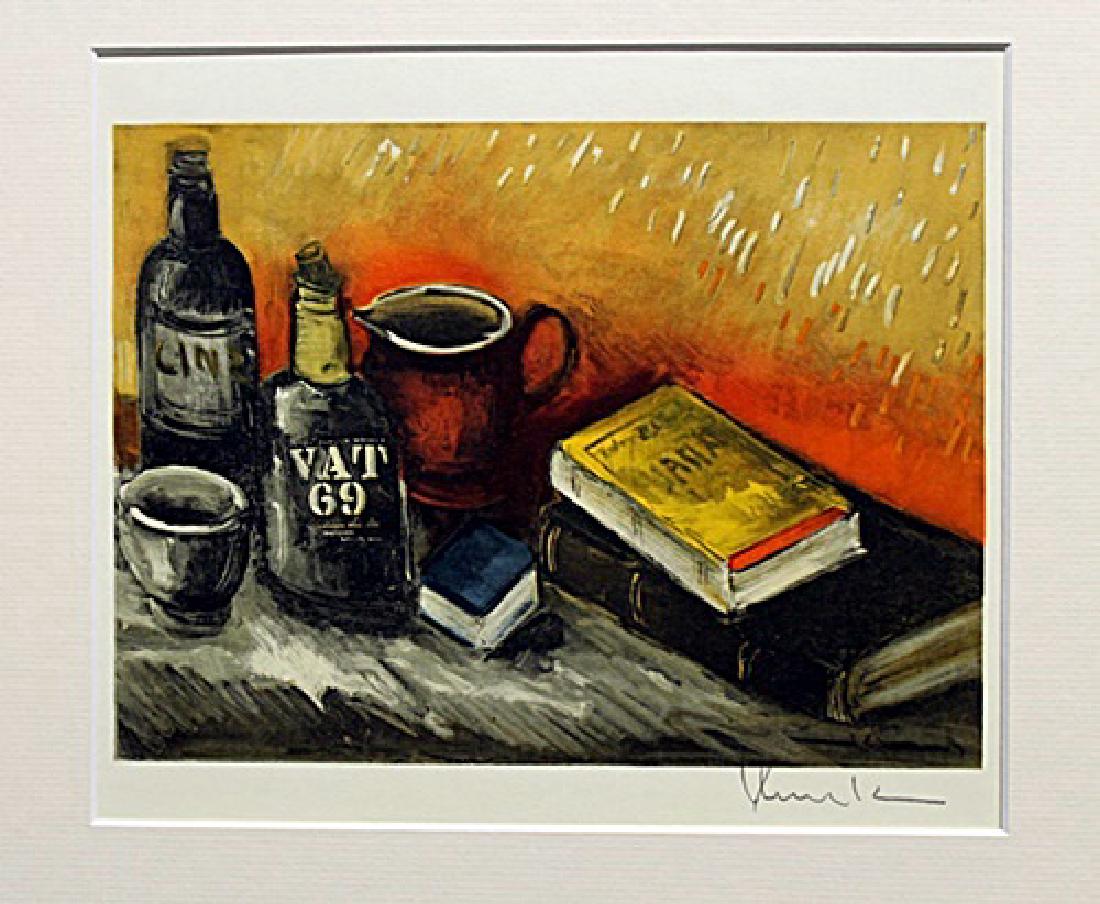 Still Life With Books And Bottles - Maurice De Vlaminck: Lithograph by Maurice De Vlaminck. Maurice de Vlaminck was a French painter. Along with André Derain and Henri Matisse he is considered one of the principal figures in the Fauve movement, a group of
