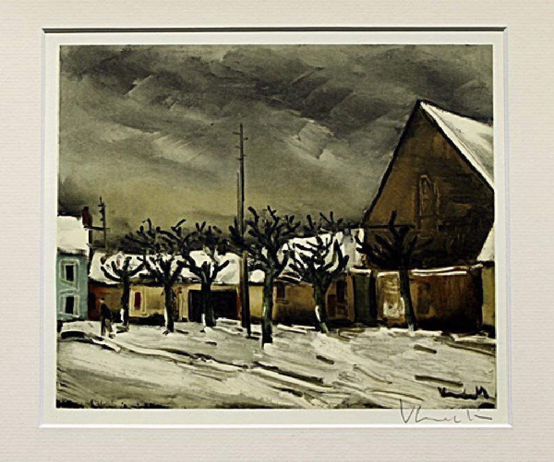 Allainville Under The Snow - Maurice De Vlaminck -: Lithograph by Maurice De Vlaminck. Maurice de Vlaminck was a French painter. Along with André Derain and Henri Matisse he is considered one of the principal figures in the Fauve movement, a group of