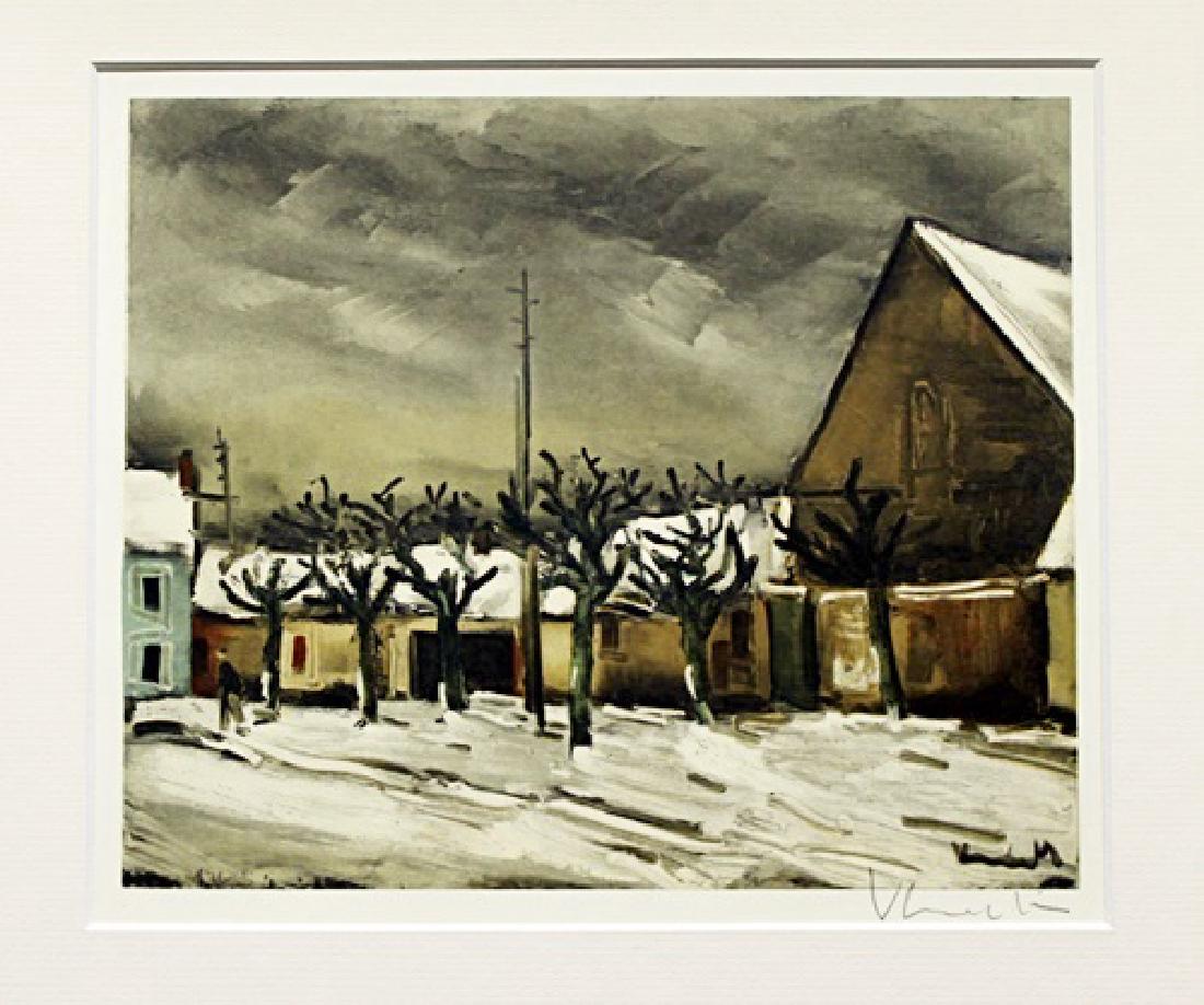 Allainville Under The Snow - Maurice De Vlaminck -: Lithograph by Maurice De Vlaminck. Maurice de Vlaminck was a French painter. Along with André Derain and Henri Matisse he is considered one of the principal figures in the Fauve movement, a group of