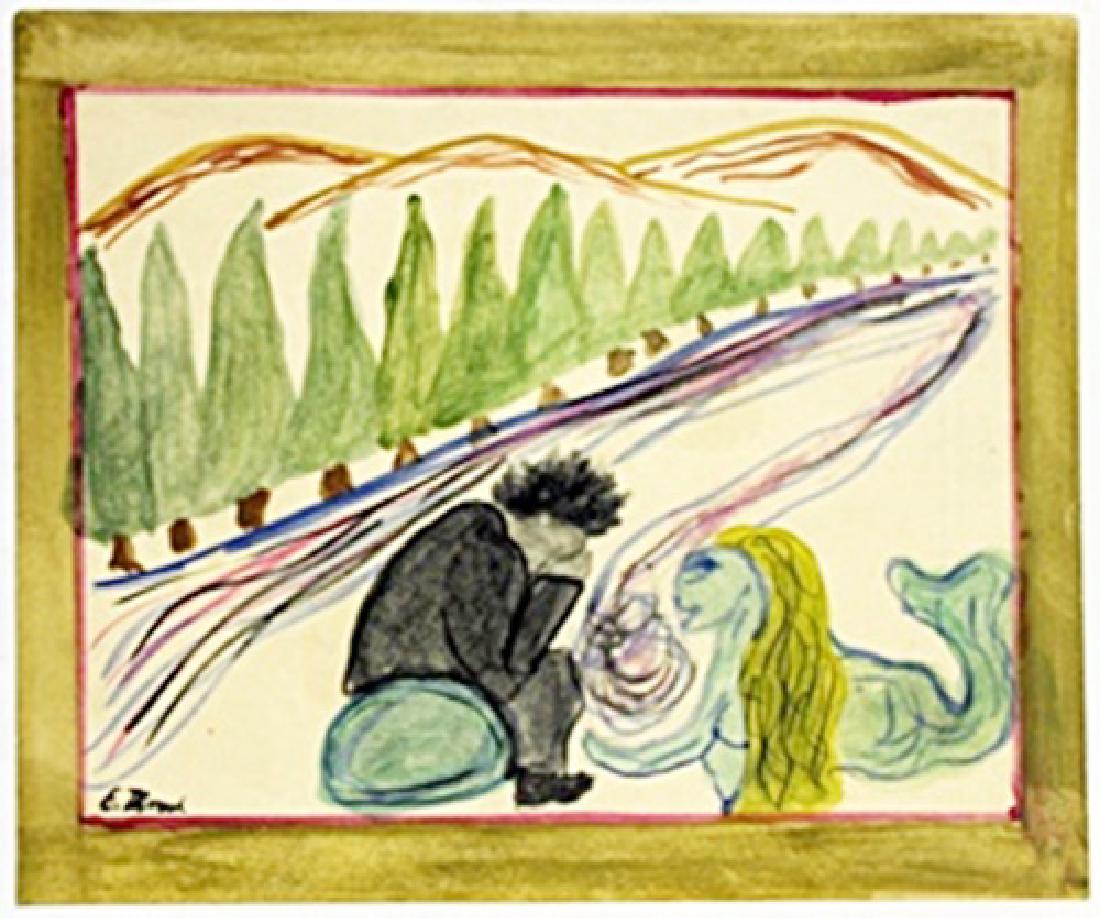 Melancholy - Edvard Munch: Oil Painting on Paper in the manner of Edvard Munch, bearing the signature , Size Approx. 11 x 9 In
